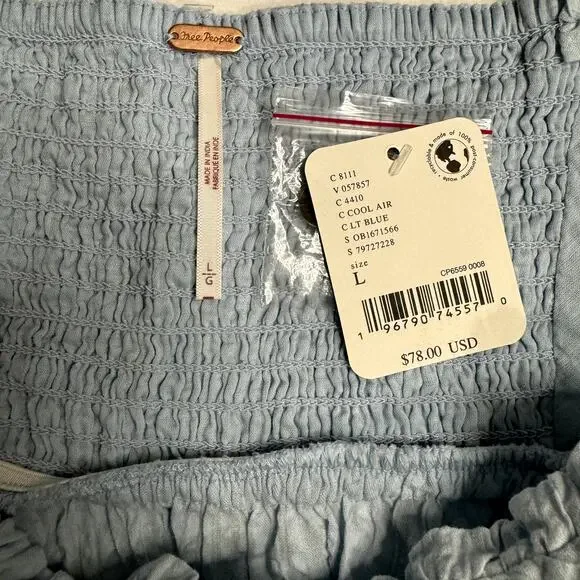 Women's Free People Leave It To Me Blouse Puff Sleeve Peplum Babydoll Crop Top L - Picture 8 of 10